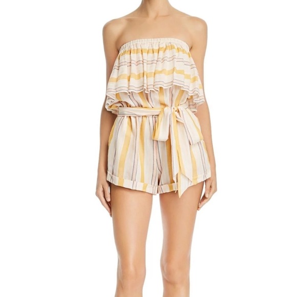 LEMLEM ZERITU STRIPED YELLOW STRAPLESS COTTON ROMPER SZ XS - Picture 2 of 7